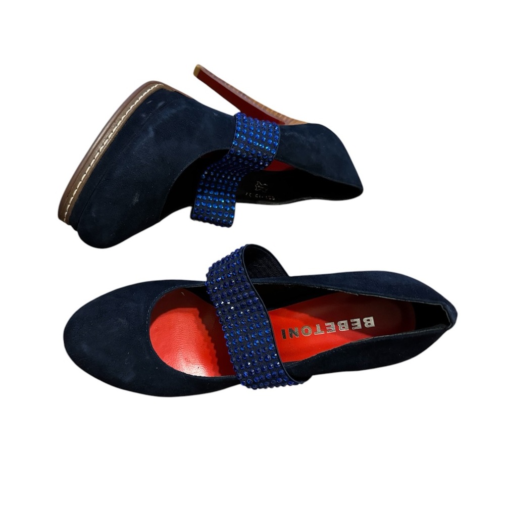 Bebetoni Women's Blue leather Heels with red sol size 37 brand new